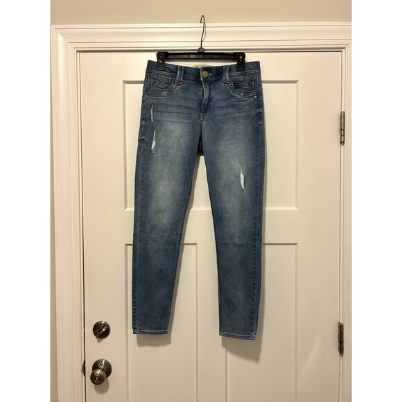 Democracy AB Technology Distressed Denim Blue Jeans Women's Size 6 Medium Wash - Picture 1 of 6